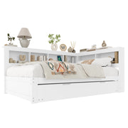 Letto Singolo 140 x 200 cm; 2 Cassetti; Presa; USB e Letto Estraibile in MDF e Pino; Bianco