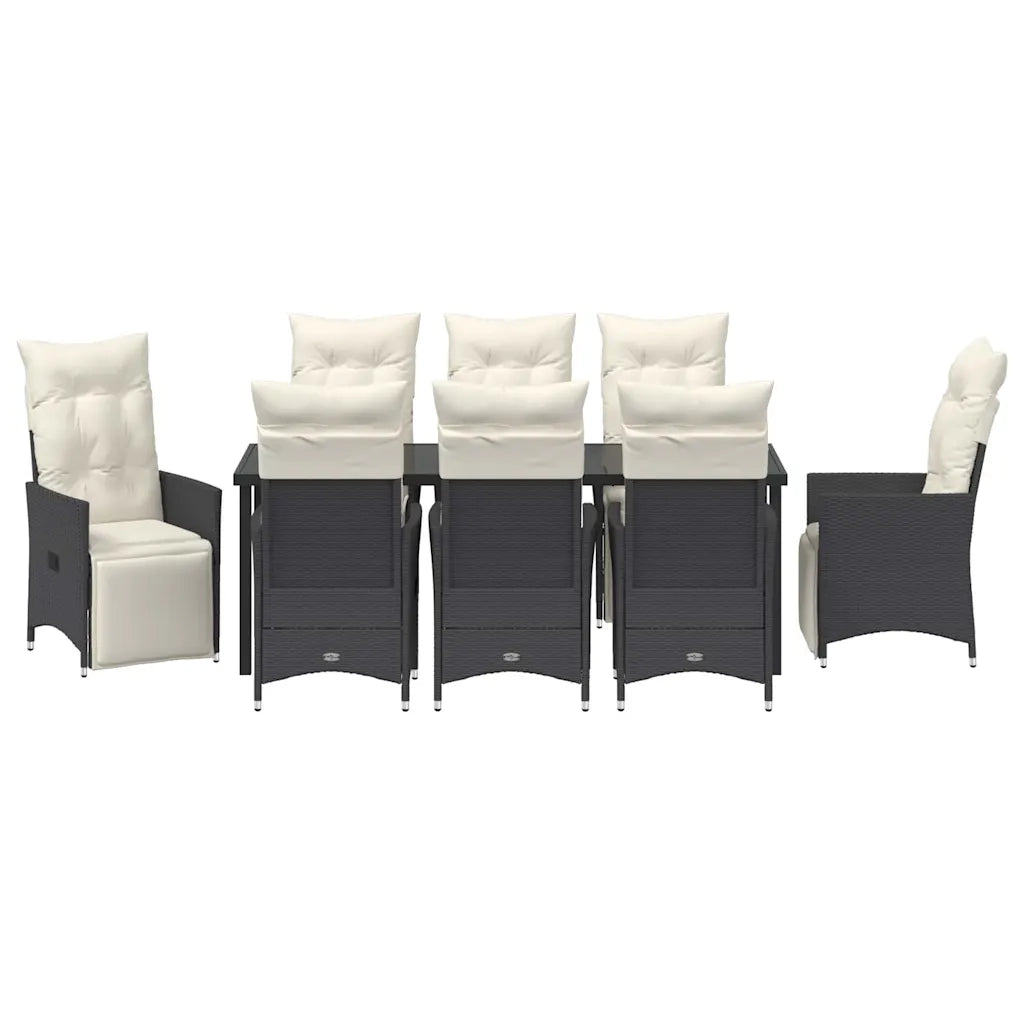 Set da Pranzo per Giardino con cuscino 9 pcs Nero polyrattan 3379568