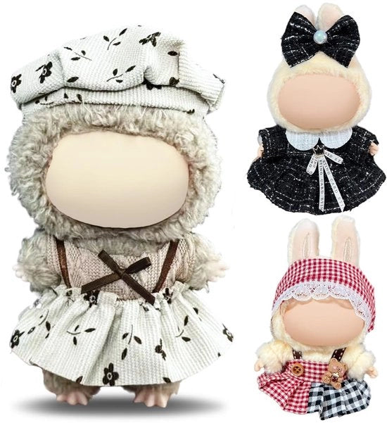 Abbigliamento per bambole 17 cm - Adatto per bambole Labubo/Rabu - Regalo perfetto - Garanzia di soddisfazione - 3 set - Accessori per collezionisti - Abbigliamento per bambole
