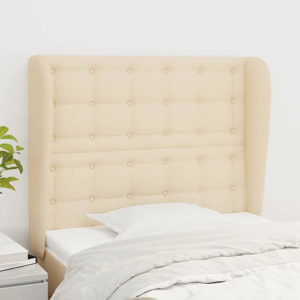 Testiera ad Orecchio-Testata con Orecchie Crema 103x23x118/128 cm in Tessuto 745695