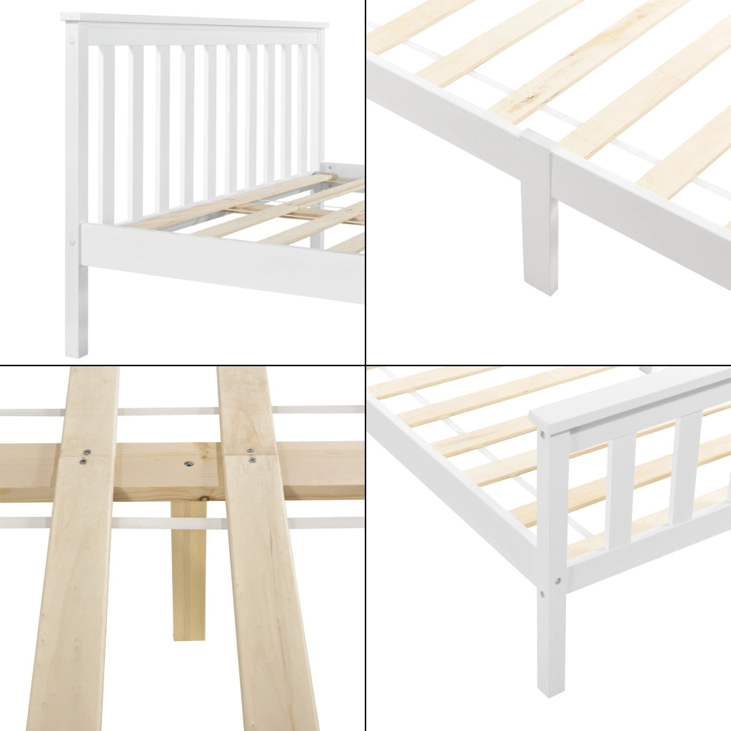 Struttura Letto Matrimoniale 160 x 200 cm Letto in Legno di Pino con Testiera e Pediera Alte - Bianco