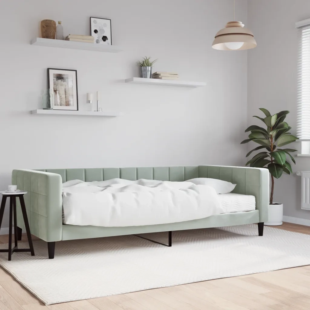 Divano letto | Sof¨¤ letto | Letto singolo con Materasso Grigio Chiaro 100x200 cm in Velluto