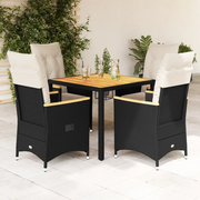 Set da Pranzo da Giardino 5 pz Nero con Cuscini in Polyrattan 3276833