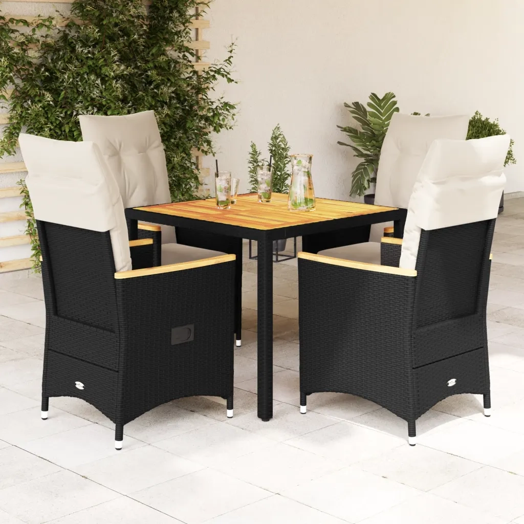 Set da Pranzo da Giardino 5 pz Nero con Cuscini in Polyrattan 3276833