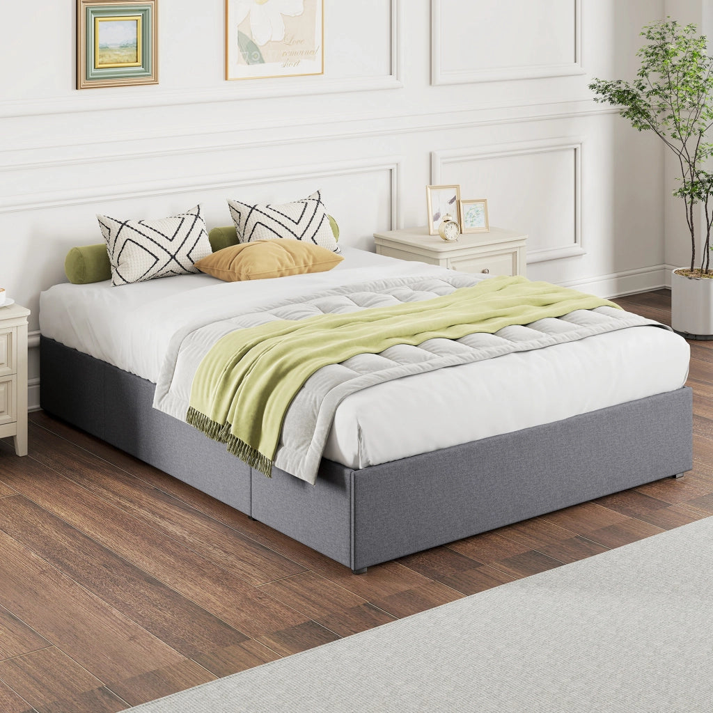 Letto contenitore matrimoniale imbottito con 3 cassetti e rete a doghe ¨C zephmum ¨C grigio 140x190 cm