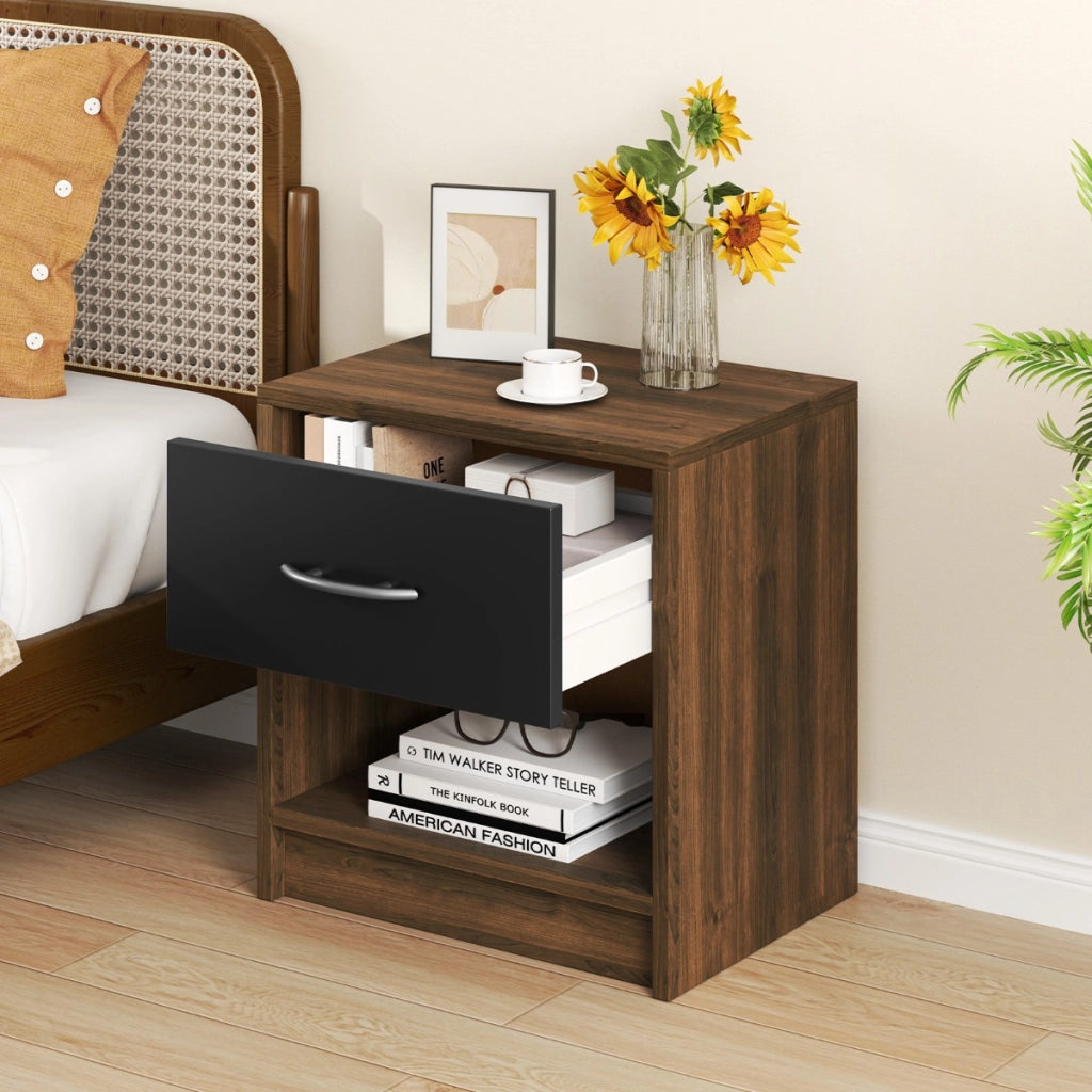 Comodino con cassetto ripiano apertoper soggiorno camera da letto-Tavolino da notte compatto per piccoli spazi Marrone
