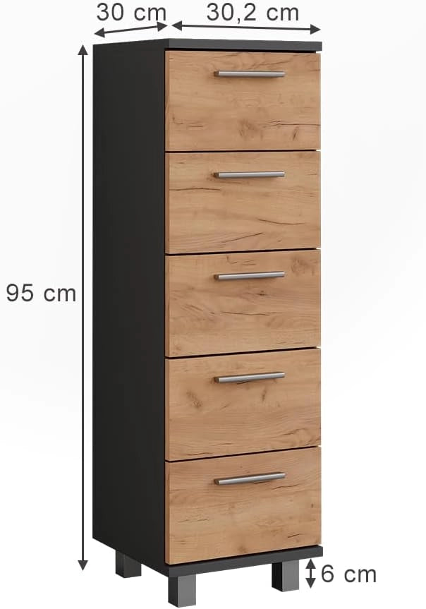Mobile midi Ilias, Antracite/quercia dorata, 30.2 x 95 cm, adatto per il montaggio a parete e combinabile con la serie Ilias