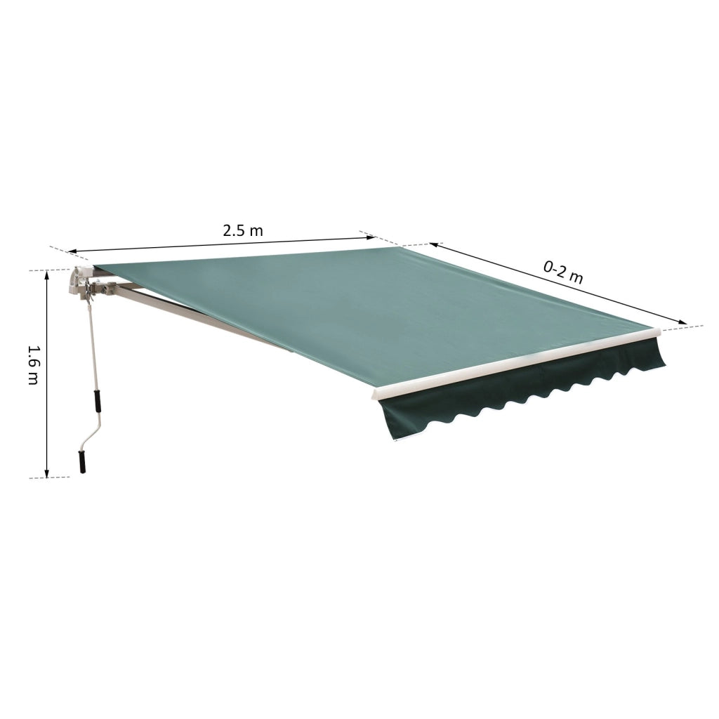 Easycomfort Tenda da Sole a Bracci 2.5x2m Avvolgibile Manuale in Alluminio e Poliestere Verde
