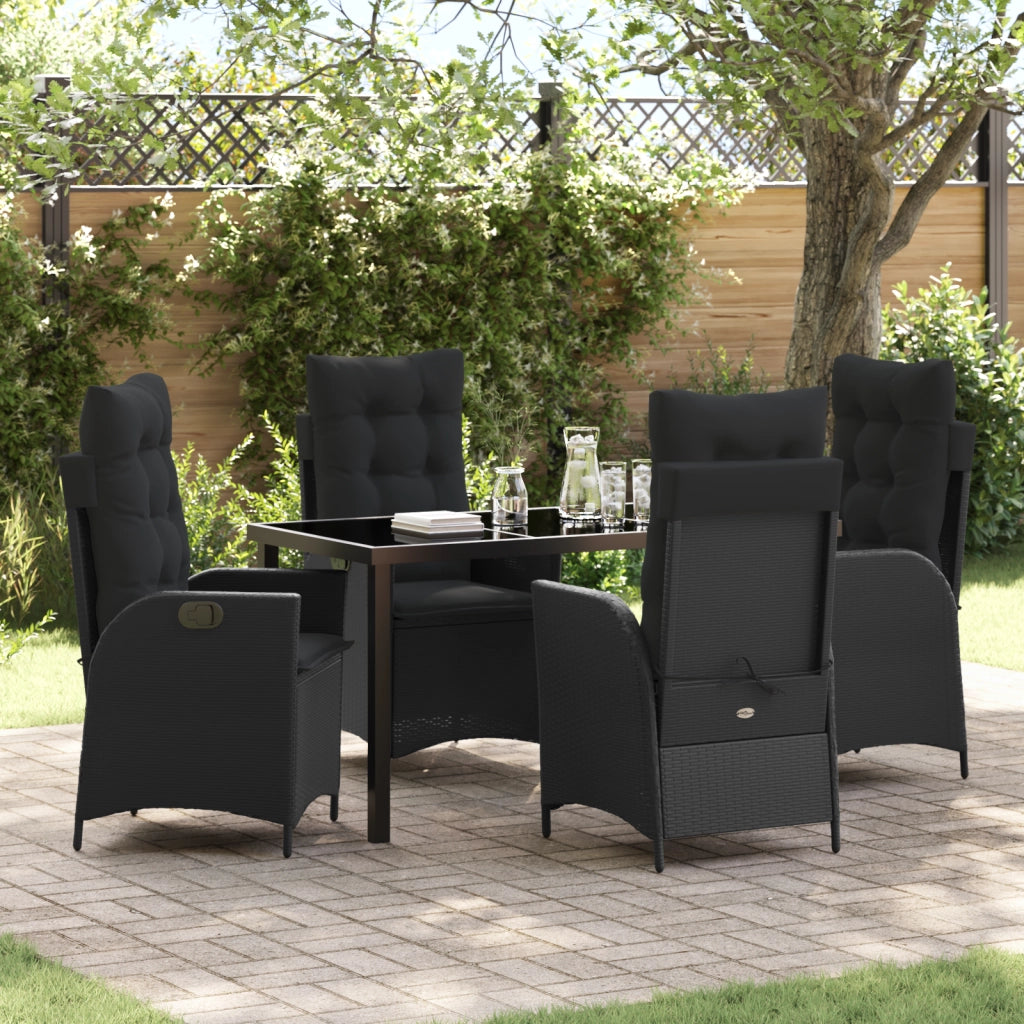 Set da Pranzo da Giardino da 5 Pezzi con Cuscini Rattan Poliattilenico Nero