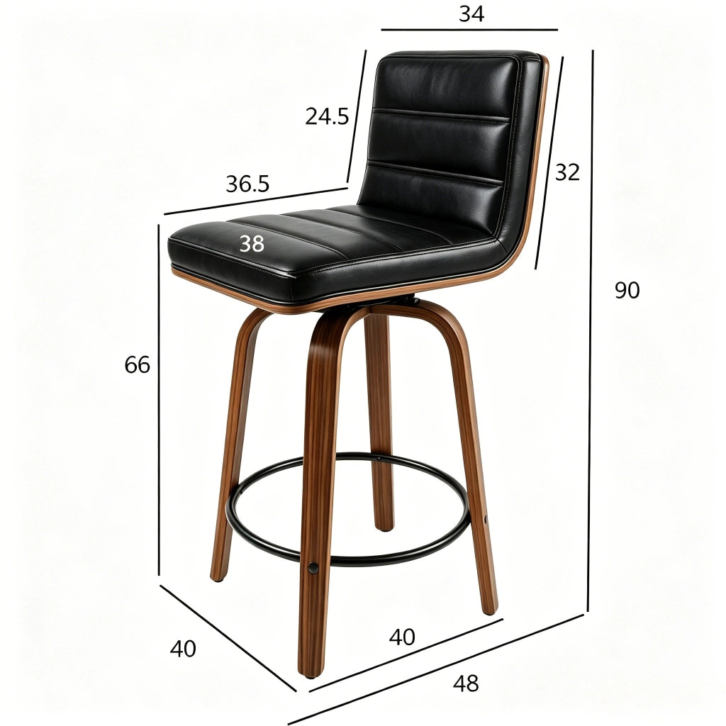 SGABELLO DA BAR in PU Nero con gambe in legno di faggio