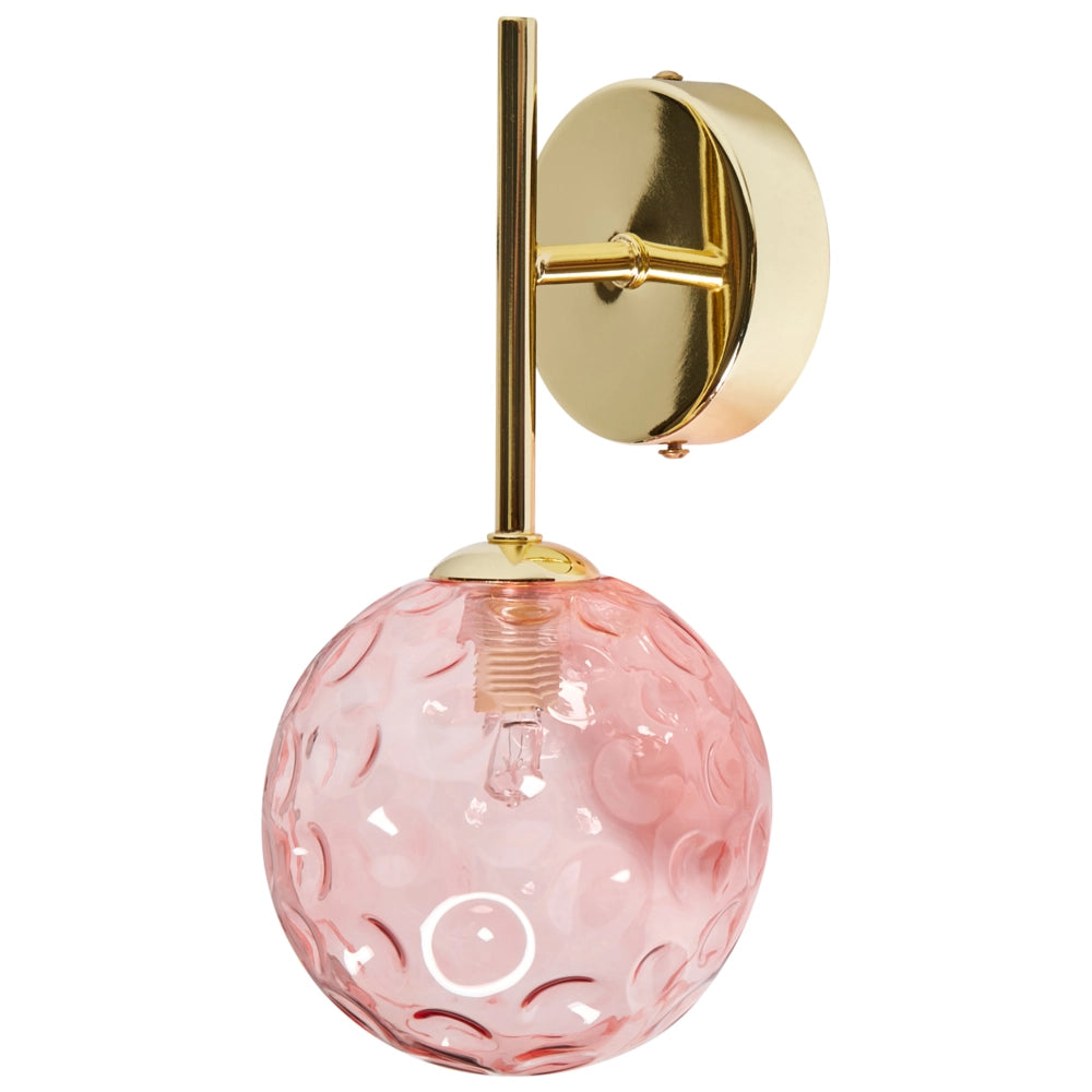 Set di 2 lampade da parete con paralume in vetro rosa e metallo dorato stile Industriale moderno