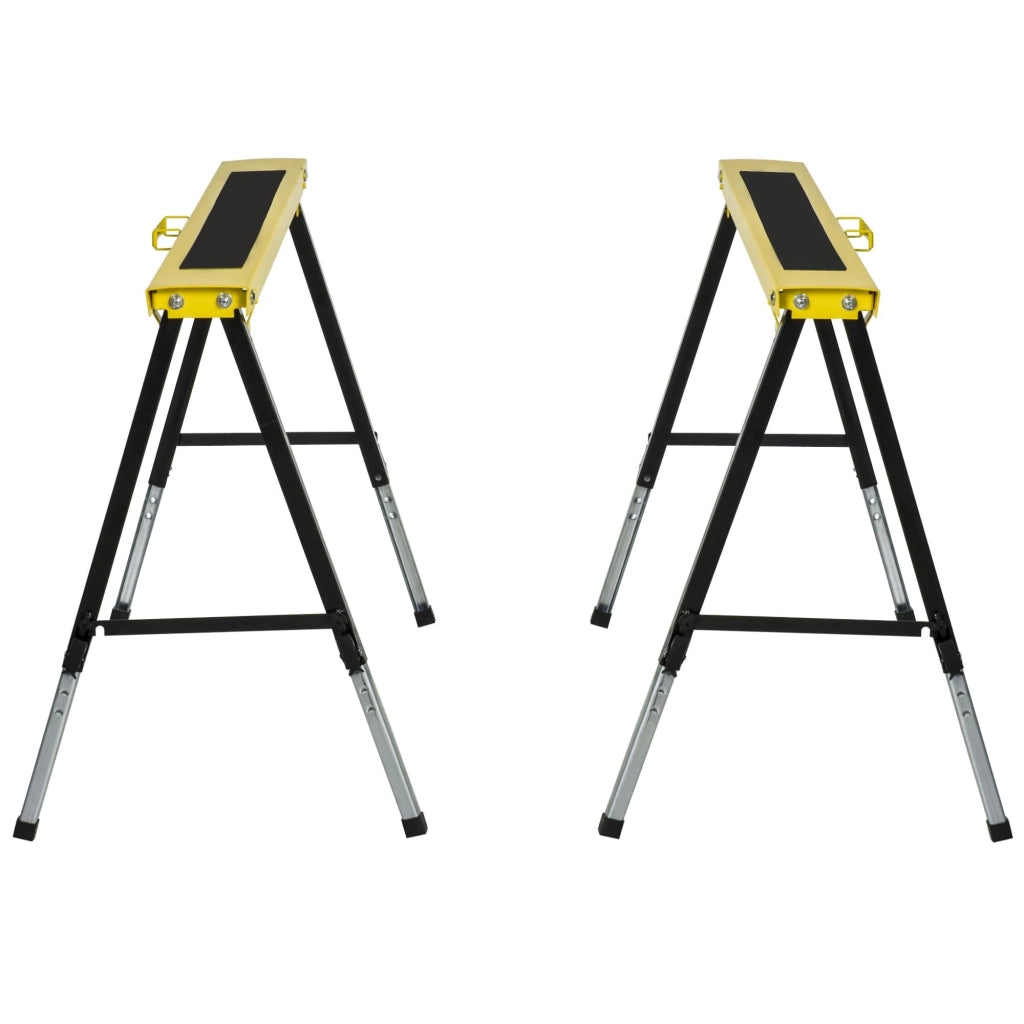 Set 2 Cavalletti da Lavoro Pieghevoli Telescopici Altezza Regolabile in Metallo  Giallo e Nero