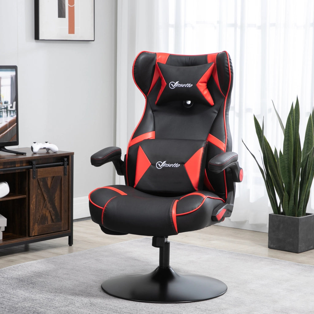 Sedia gaming con altoparlanti bluetooth altezza regolabile poggiatesta e supporto lombare pelle rigenerata rossa