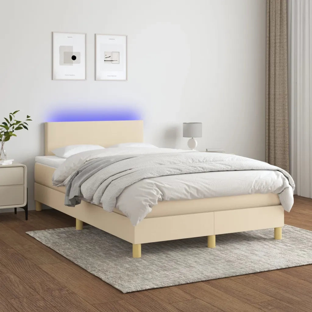 Letto a Molle con Materasso e LED Crema 120x200cm in Tessuto cod mxl 61076
