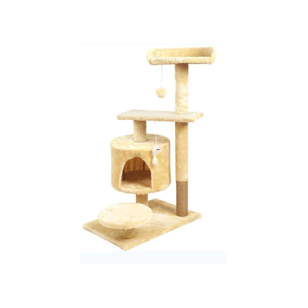 Fenixshop24 Tiragraffi Angolare per Gatti 88 cm con Cuccia, Sisal e Pallina – Beige