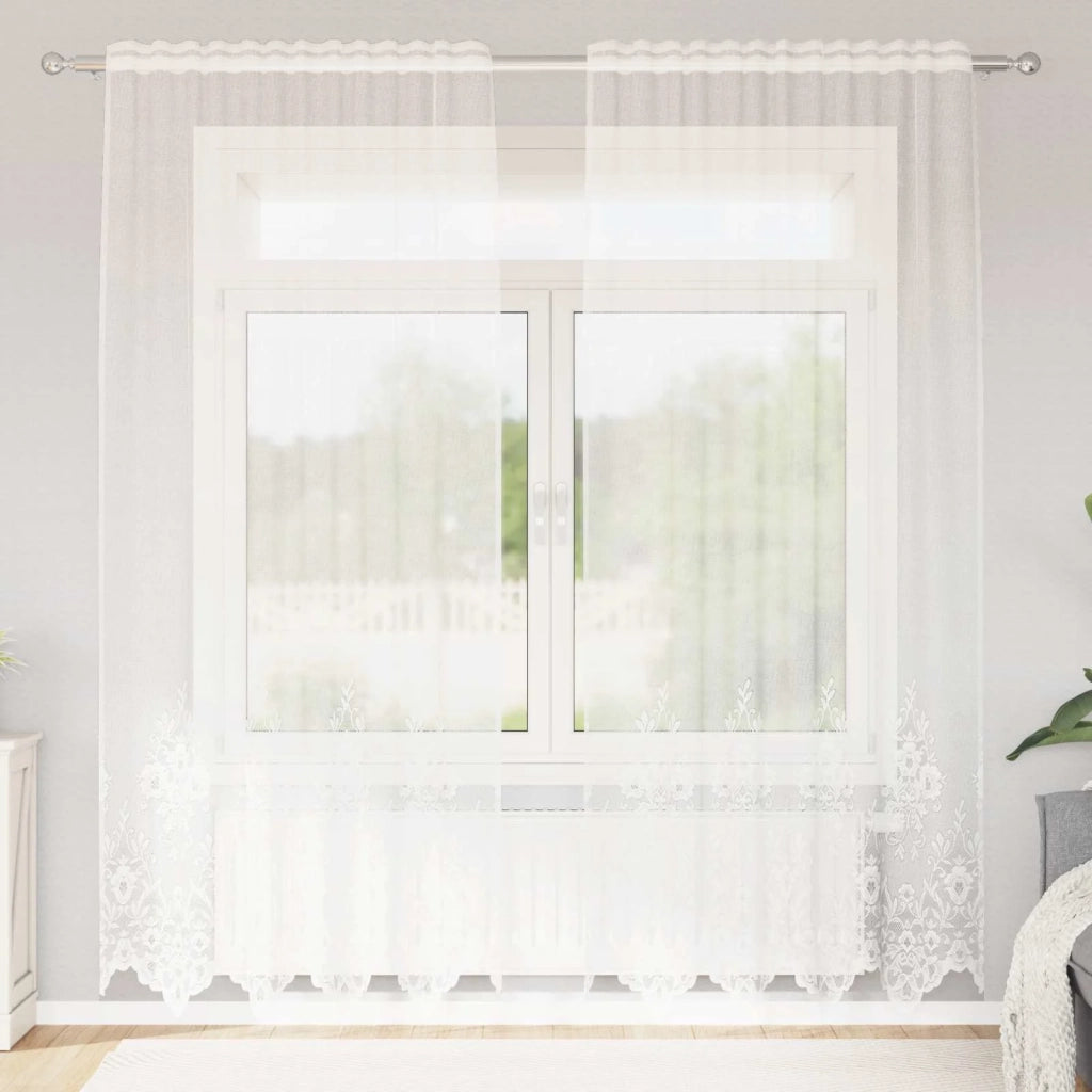 Tenda in Pizzo con tende Floreale Bianco 245x150cm Poliestere 4107757