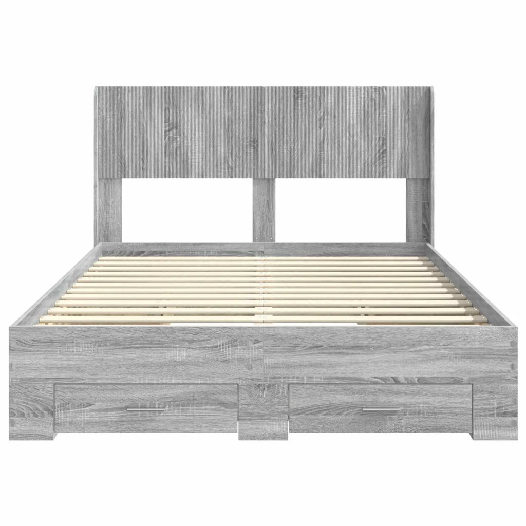Struttura del letto con stoccaggio e testata-Giroletto con contenitore Sonoma grigio 764409