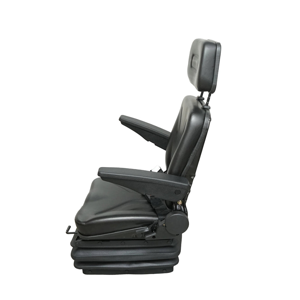 Sedile universale regolabile per peso 50-130 kg, con braccioli e schienale ribaltabile 50-90° per trattore, macchine agricole, industriali e carrelli elevatori.