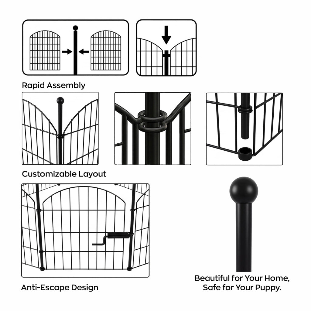 Aron - Recinzione per animali domestici 650x150 cm con cancelletto da giardino esterno in ferro nera