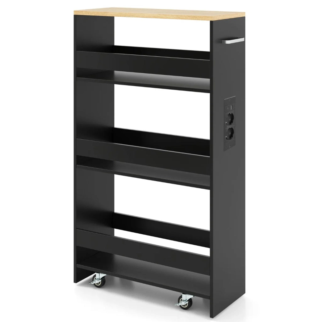 Carrello portaoggetti sottile 47,5 x 20 x 80,5 cm con comoda stazione di ricarica design moderno in legno ingegnerizzato nero 20_0018939