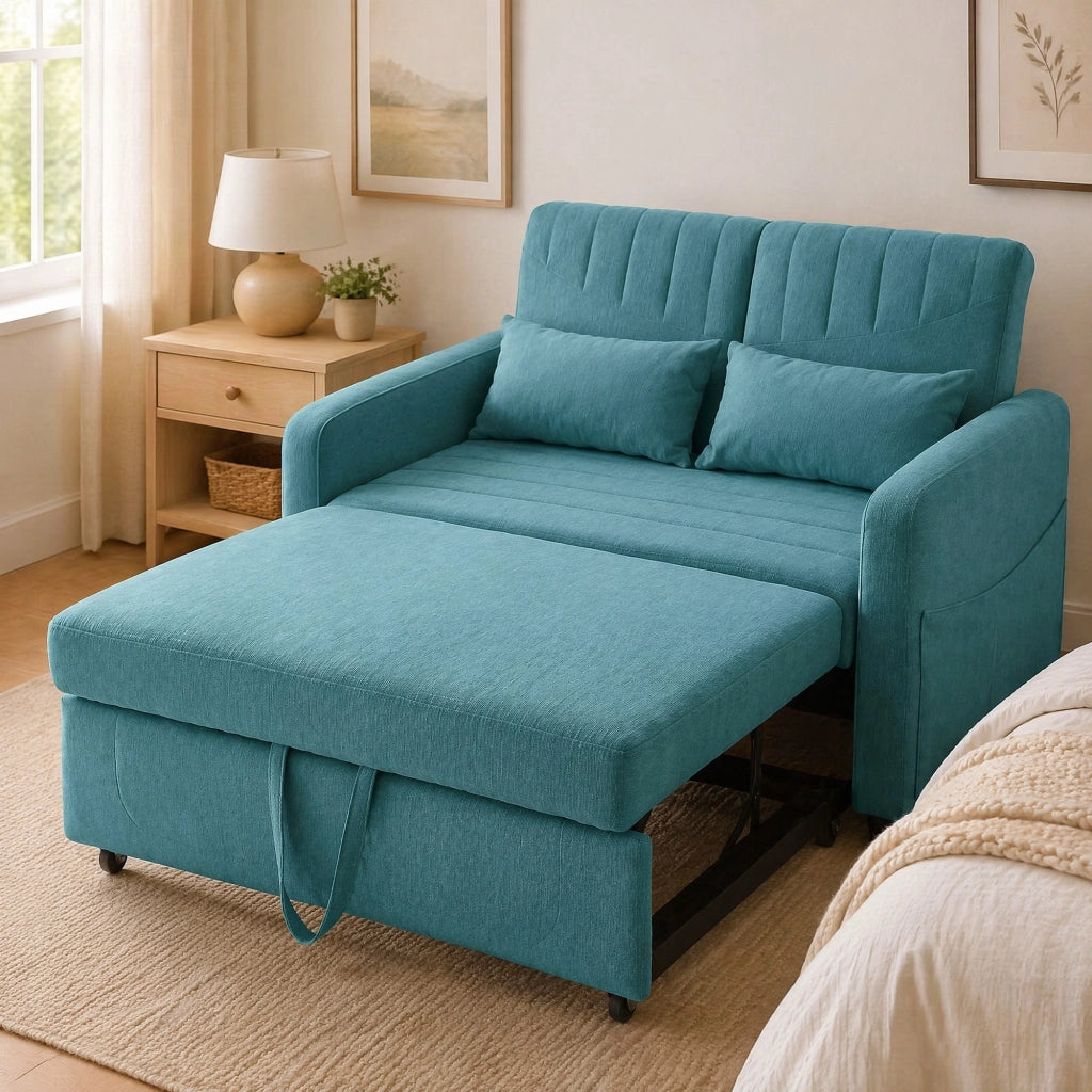 DIVANO LETTO 2 posti estraibile schienale regolabile 3 posizioni blu verde