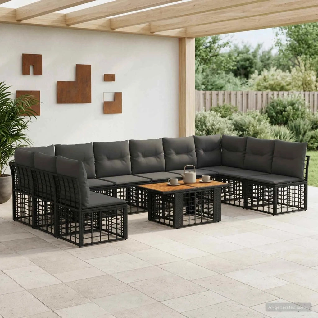 Set Divano da Giardino 11 pz Nero e Grigio scuro polyrattan 3437899