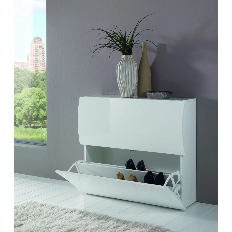 Scarpiera Onda 2 Ante a Ribalta 101x81,4x26,6 cm – Bianco Lucido