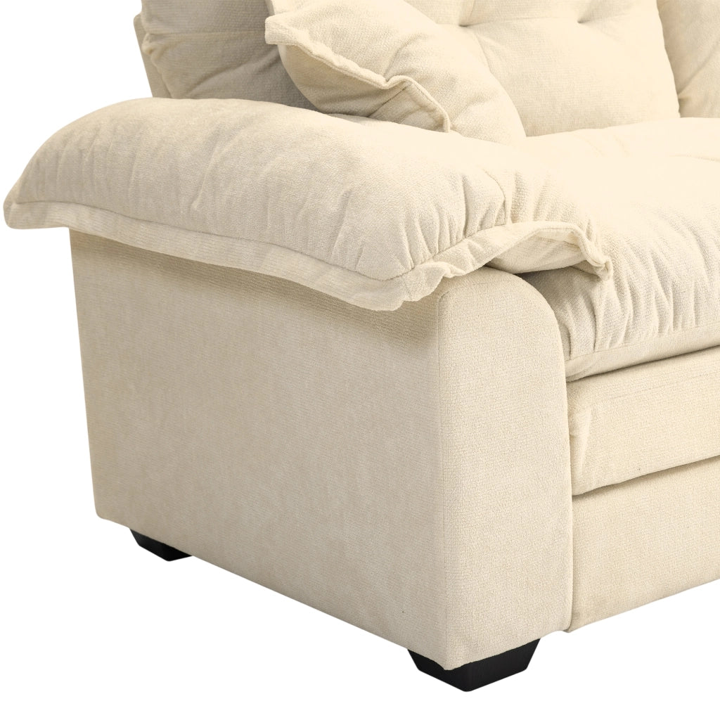 Divano Dritto 2 Posti con Cuscini, Seduta Profonda in Chenille per Soggiorno e Ufficio, Beige