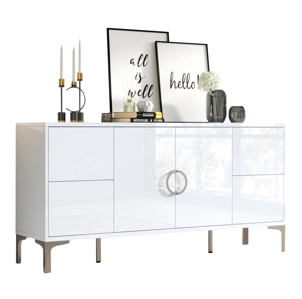 Madia bianca lucida in MDF 150 cm con 4 cassetti e 2 ante