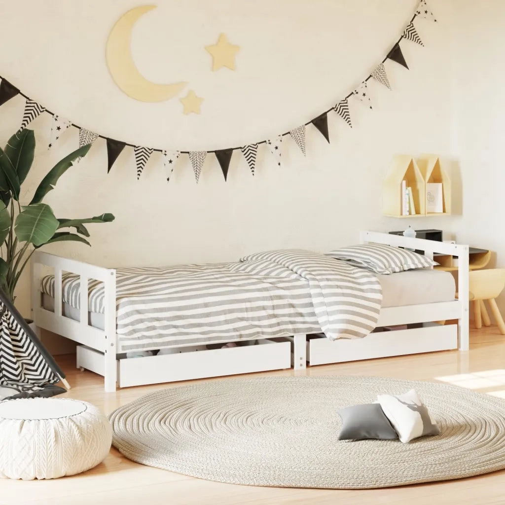Giroletto Bambini con Cassetti Bianco 90x200cm Massello di Pino