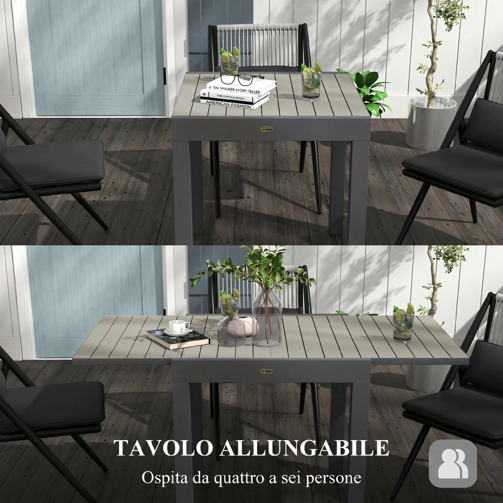 Tavolo da Giardino Allungabile per 4-6 Persone con Piano a Doghe, in Alluminio, 81/162x80x75 cm, Grigio