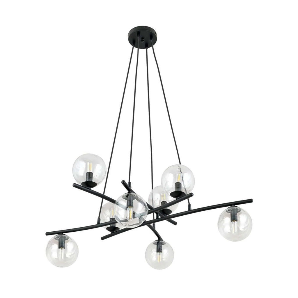 Lampadario Moderno Cadmo Acciaio Nero Trasparente 8 Luci E14 Ip20