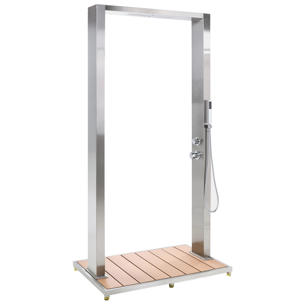 Set Doccia Miscelatore da Giardino per Esterni Moderno in Acciaio Inox Color Argento e Marrone Chiaro Surama