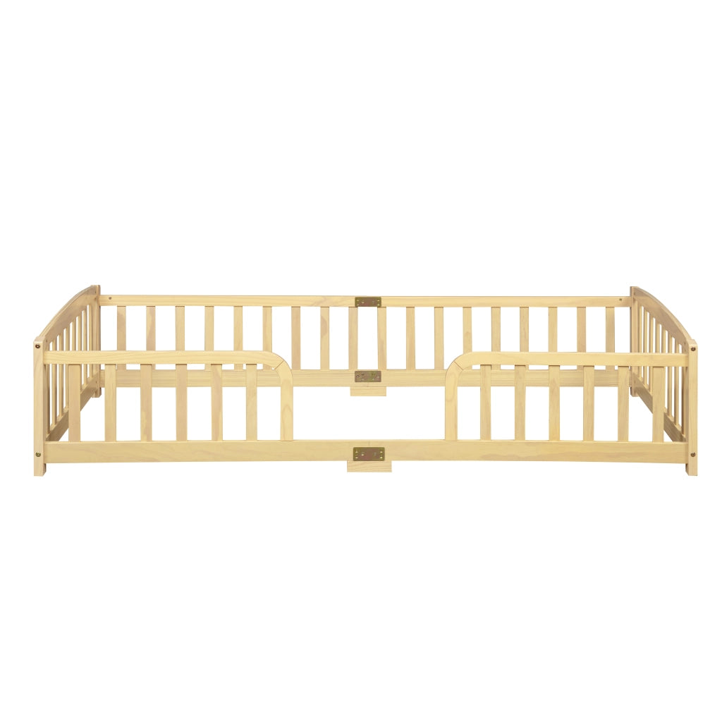 Letto per bambini 90 × 200 cm con barriere di sicurezza e apertura centrale, senza materasso, in pino, naturale