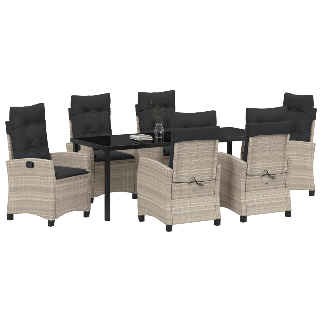 Set da Pranzo da Giardino di 7 Pezzi con Cuscini Grigio Chiaro Polyrattan