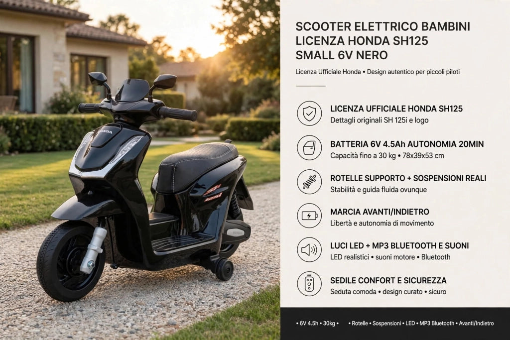 Scooter Elettrico per Bambini 78x39x53 cm Licenza Honda SH125 Small Nero