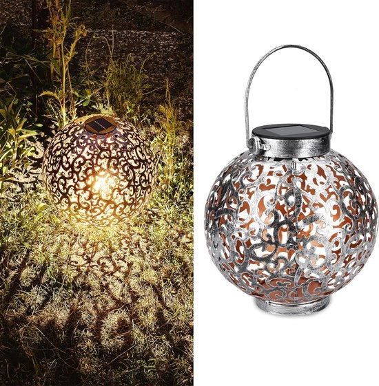 Illuminazione esterna solare con sensore - Lampada LED decorativa solare - Illuminazione esterna - Argento - Ø 16 cm
