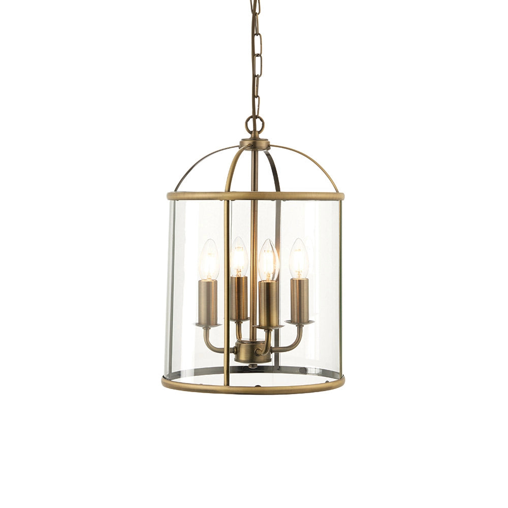 Lampada a sospensione Lambeth ottone anticato vetro 4xE14
