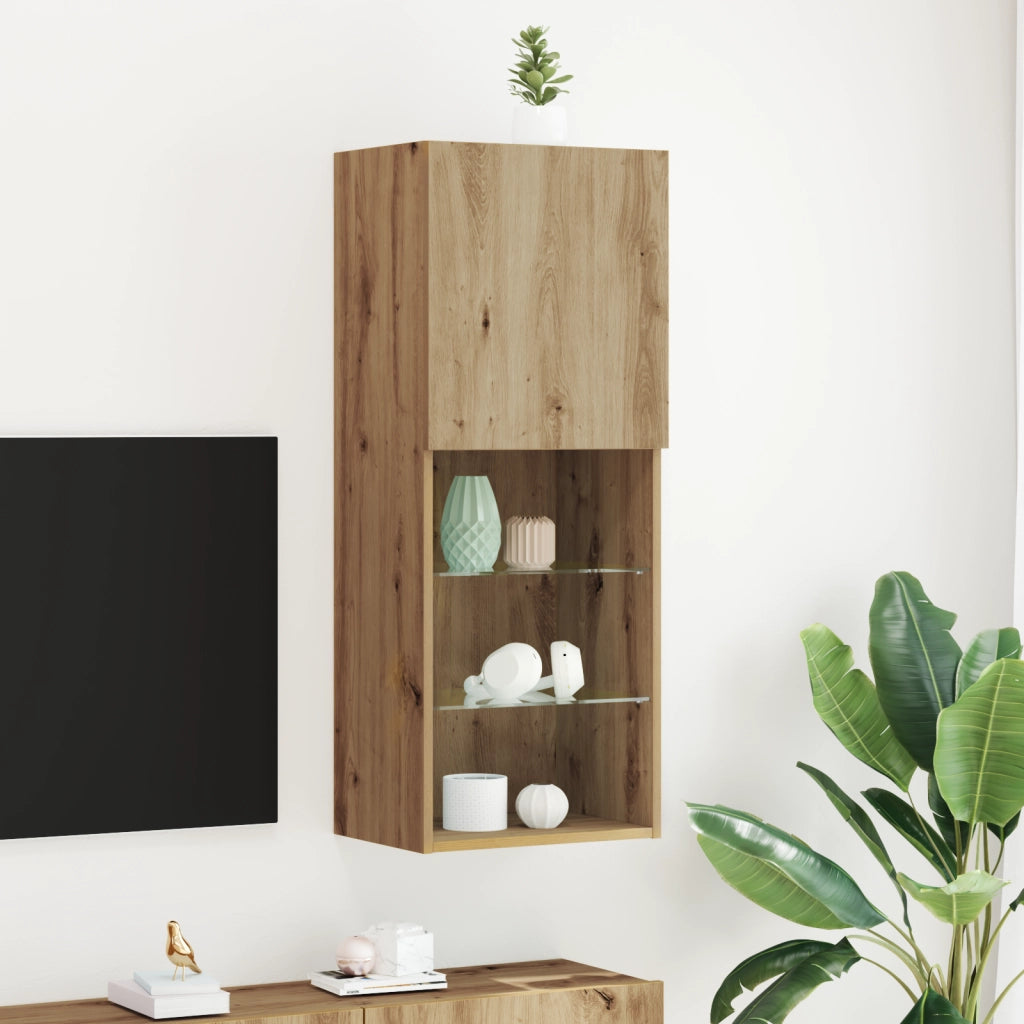 Mobile TV  con luci LED Rovere Artisan 40,5x30x102 cm
