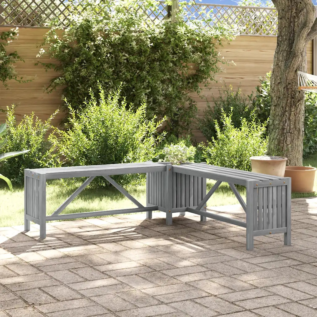 Panca Giardino Angolare e Fioriera 117cm Massello Acacia Grigia 311824