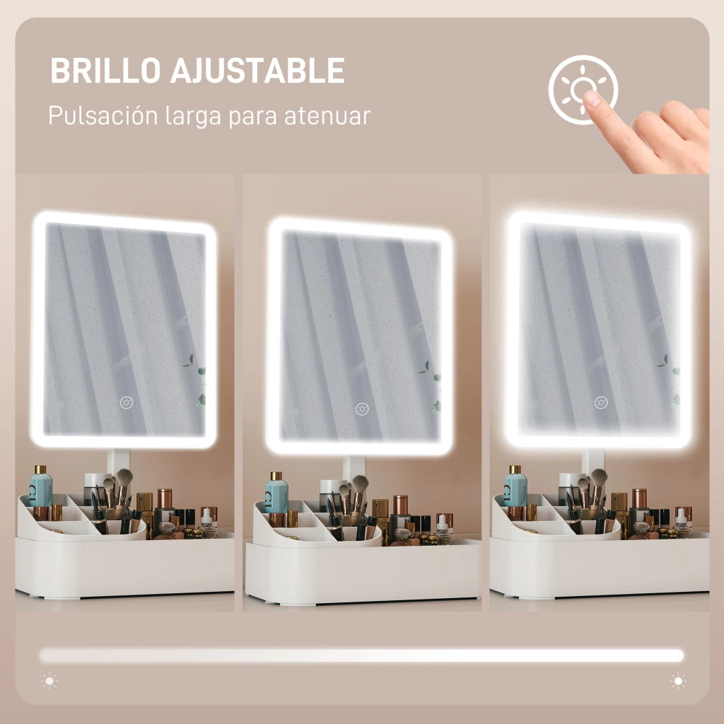 Specchio Trucco Illuminato Ricaricabile ¨C Zephmum ¨C Bianco 2 Modelli Luce 180¡ã Rotazione