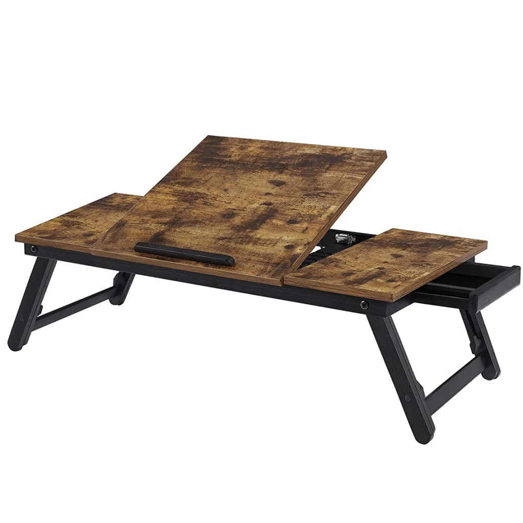 Tavolino da letto supporto per laptop fino a 143 pollici vassoio per la colazione per destrimani e mancini con piedini regolabili e cassetto marrone scuro rustico 12_0007658