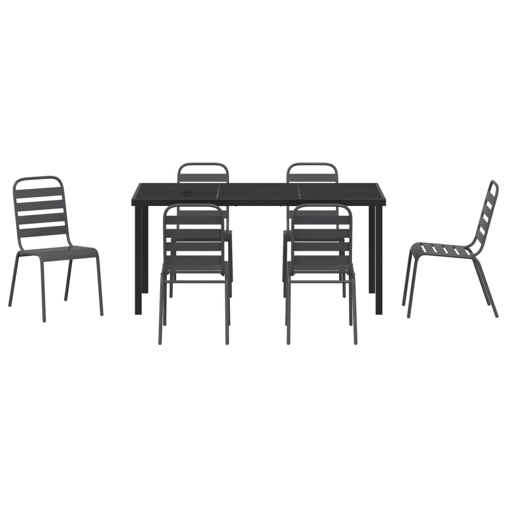 Set da Pranzo per Giardino di 7 Pezzi Grigio Scuro Acciaio