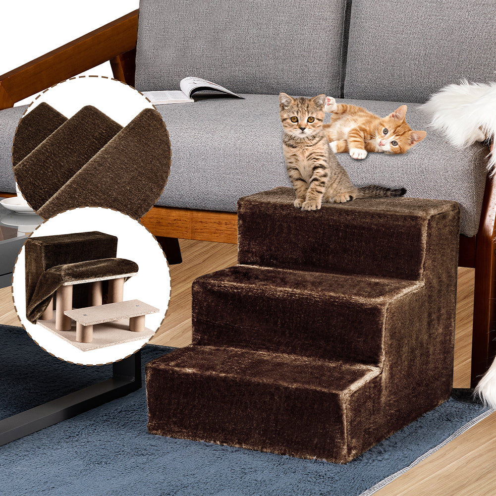 Scala per Animali Domestici Scalini Gatti e Cani Rivestimento Peluche Marrone