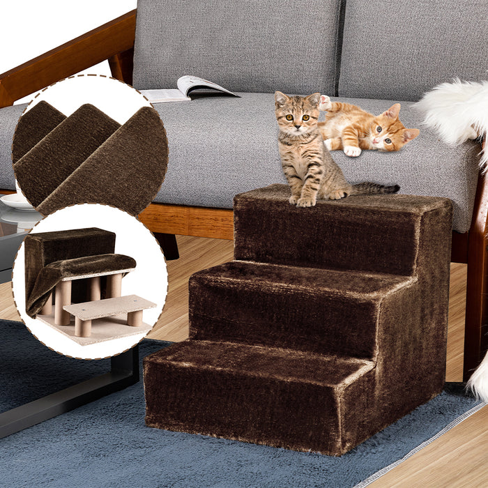 Scala per Animali Domestici Scalini Gatti e Cani Rivestimento Peluche Marrone