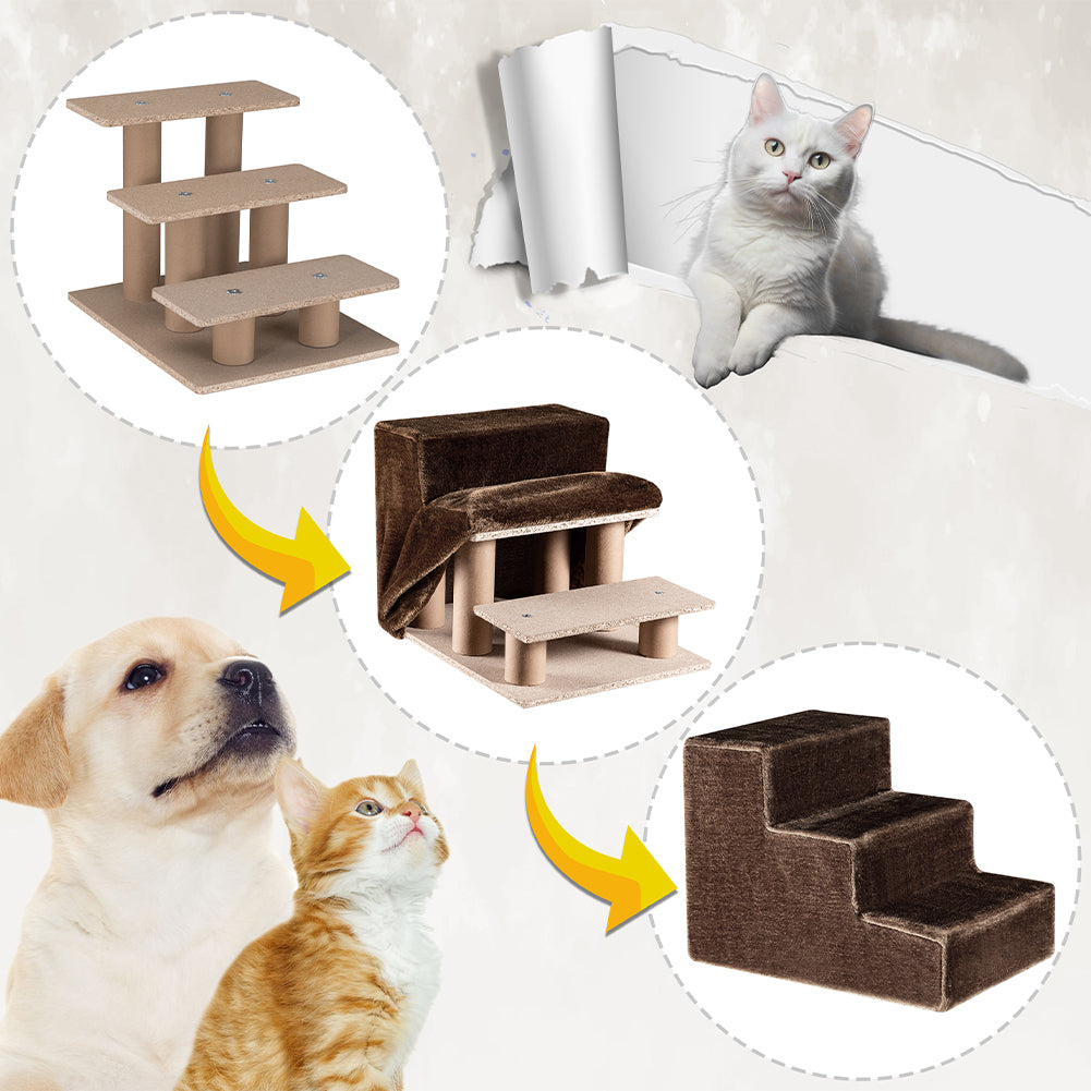 Scala per Animali Domestici Scalini Gatti e Cani Rivestimento Peluche Marrone
