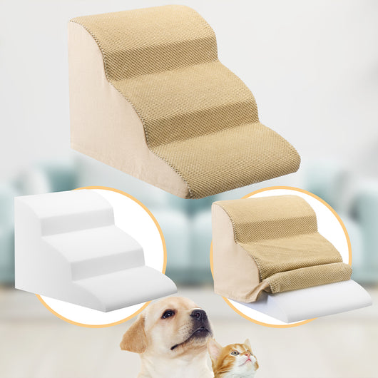 Scala per Animali Domestici Beige 3 Scalini per Gatti e Cani Rullo Rimuovi Peli