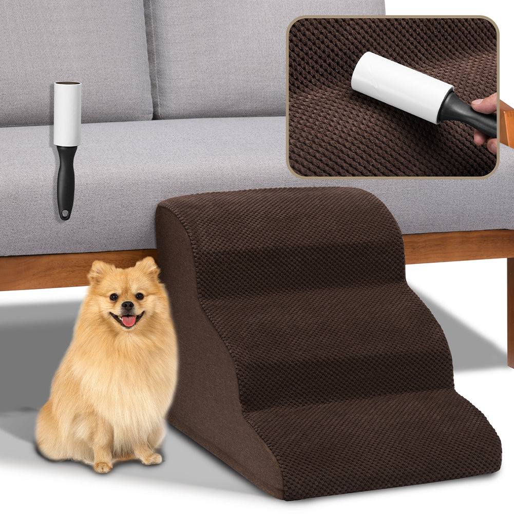 Scala per Animali Domestici Marrone 3 Scalini per Gatti e Cani Rullo RimuoviPeli