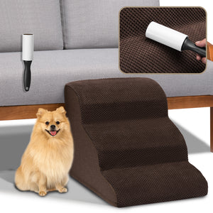 Scala per Animali Domestici Marrone 3 Scalini per Gatti e Cani Rullo RimuoviPeli