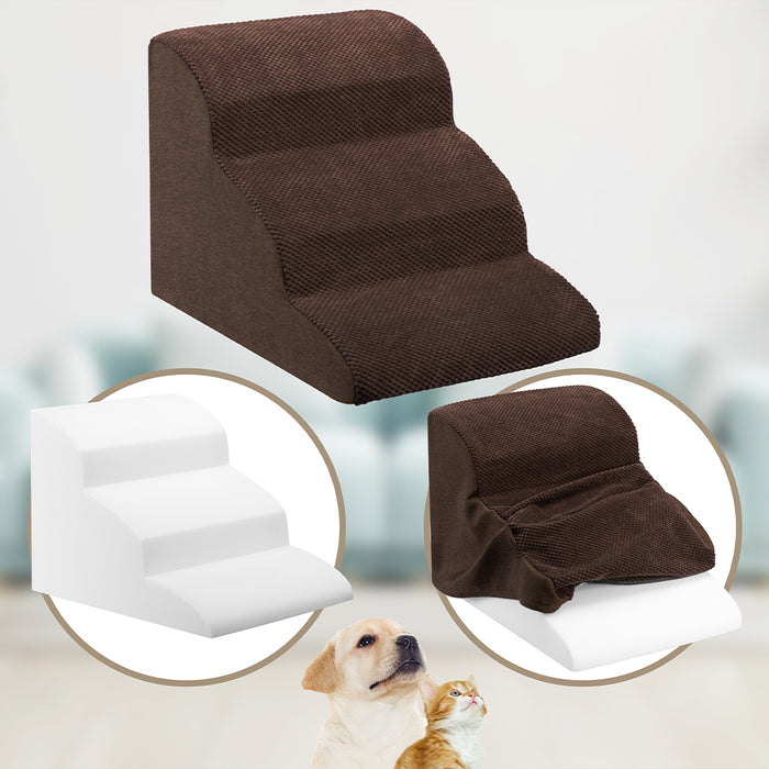 Scala per Animali Domestici Marrone 3 Scalini per Gatti e Cani Rullo RimuoviPeli